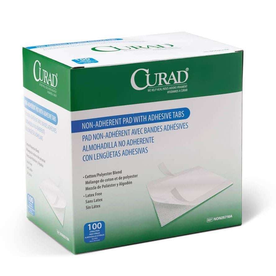 Curad Sterile Non-adherent Pads with Adhesive Tabs, 3 x 4 Inch - Case of 1200 - Image 1