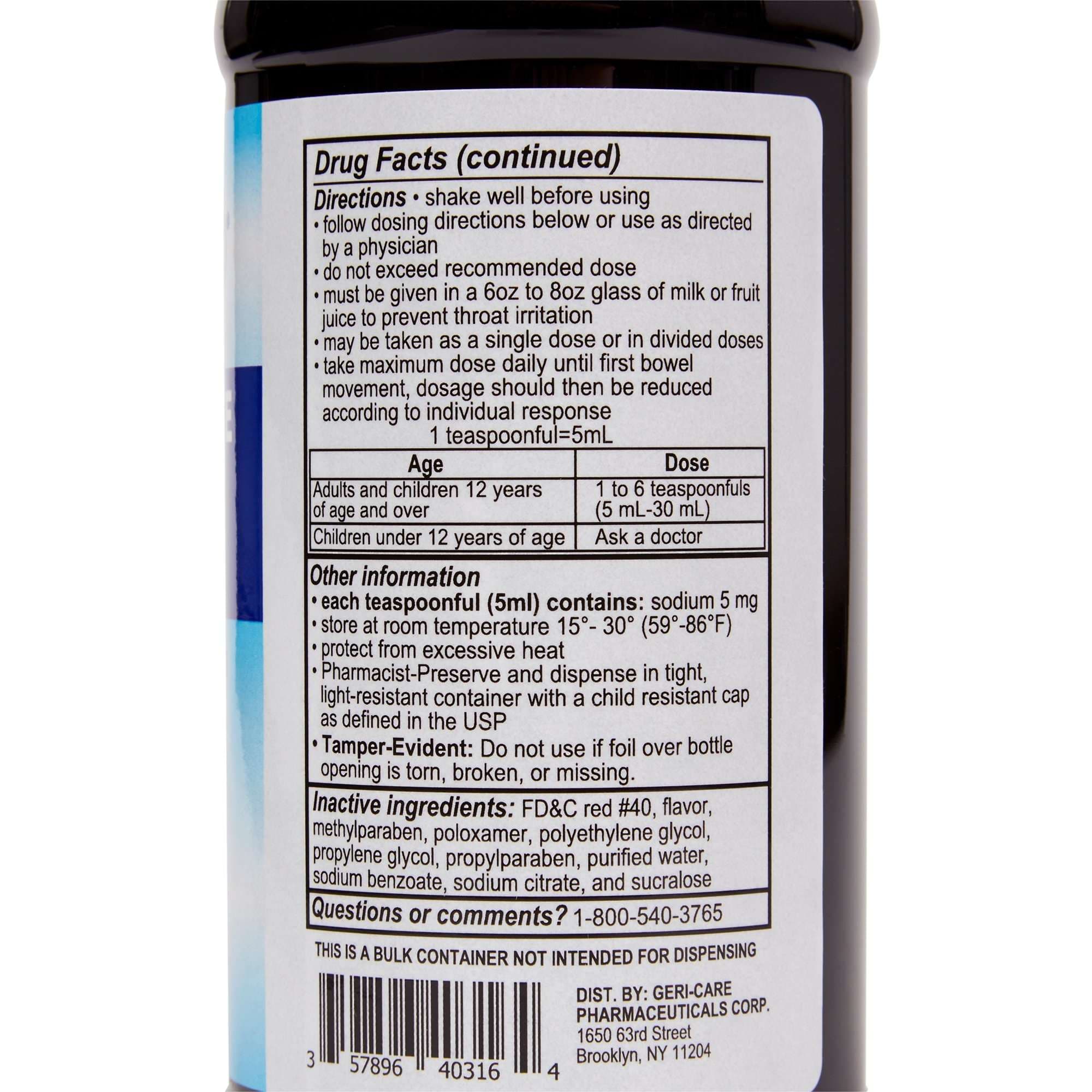 Geri-Care Docusate Sodium Stool Softener Liquid Bottle, 16 oz - Image 2