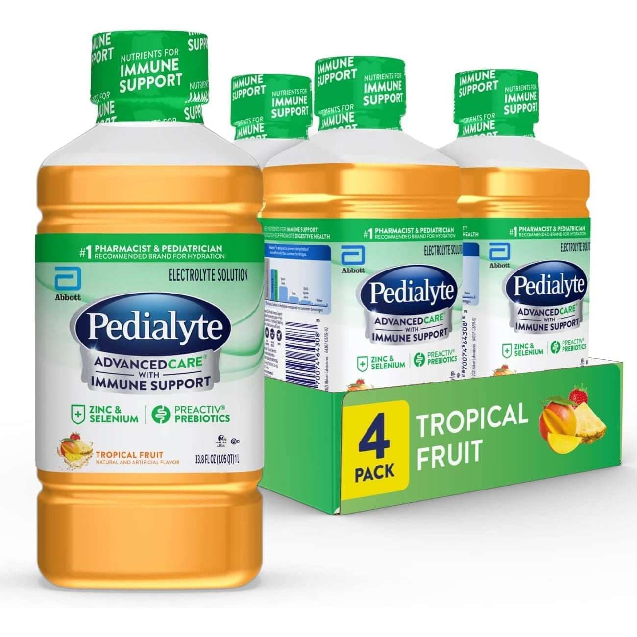 Pedialyte AdvancedCare Oral Electrolyte Solution, Tropical Fruit, 33.8 oz - Case of 4 - Image 1