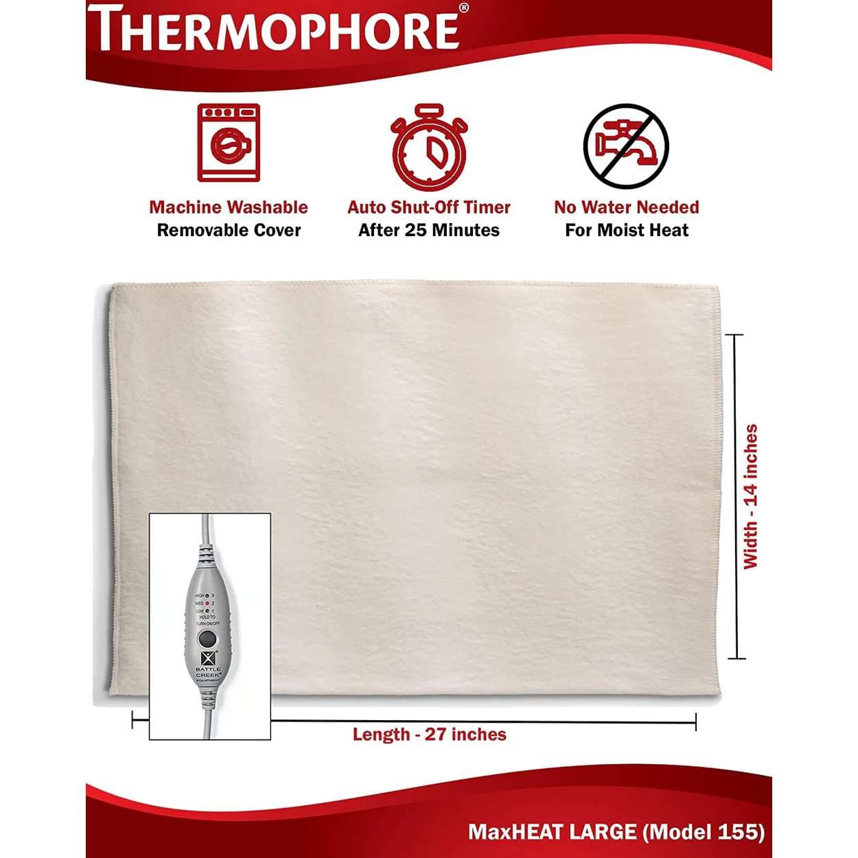 Thermophore MaxHEAT Electric Moist Heating Pad, Reusable - Image 3