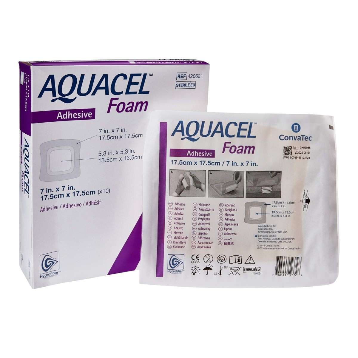 ConvaTec Aquacel Ag Foam Adhesive Dressing, 7 x 7 Inch - Box of 10 - Image 1