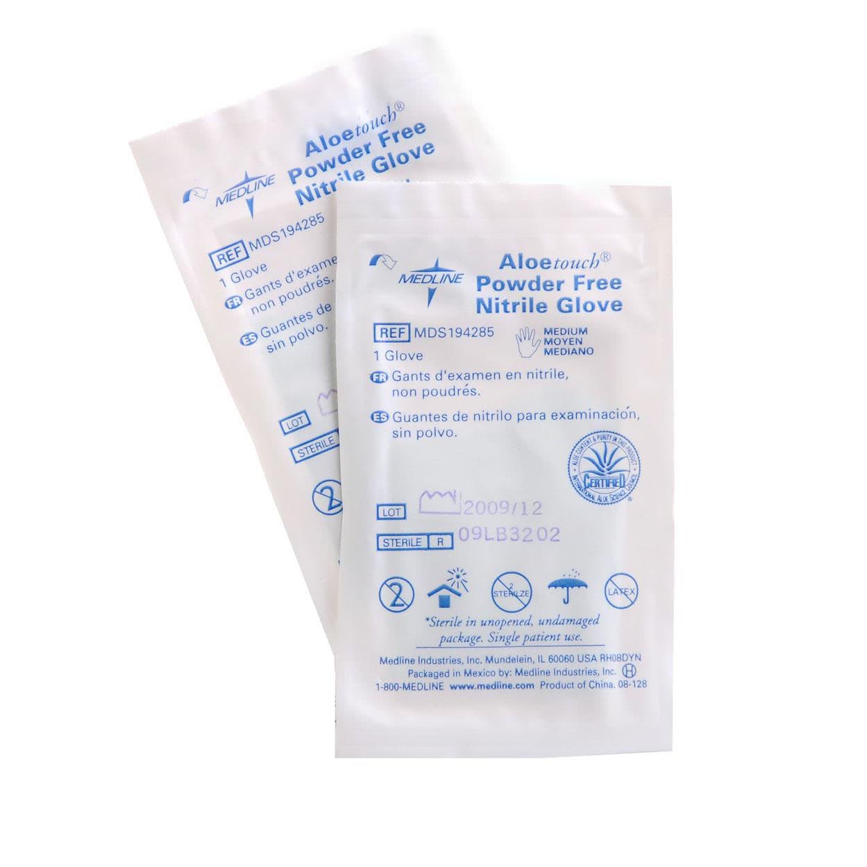 Aloetouch Sterile 9" Powder-free Nitrile Exam Glove Singles, Medium - Box of 100 - Image 1