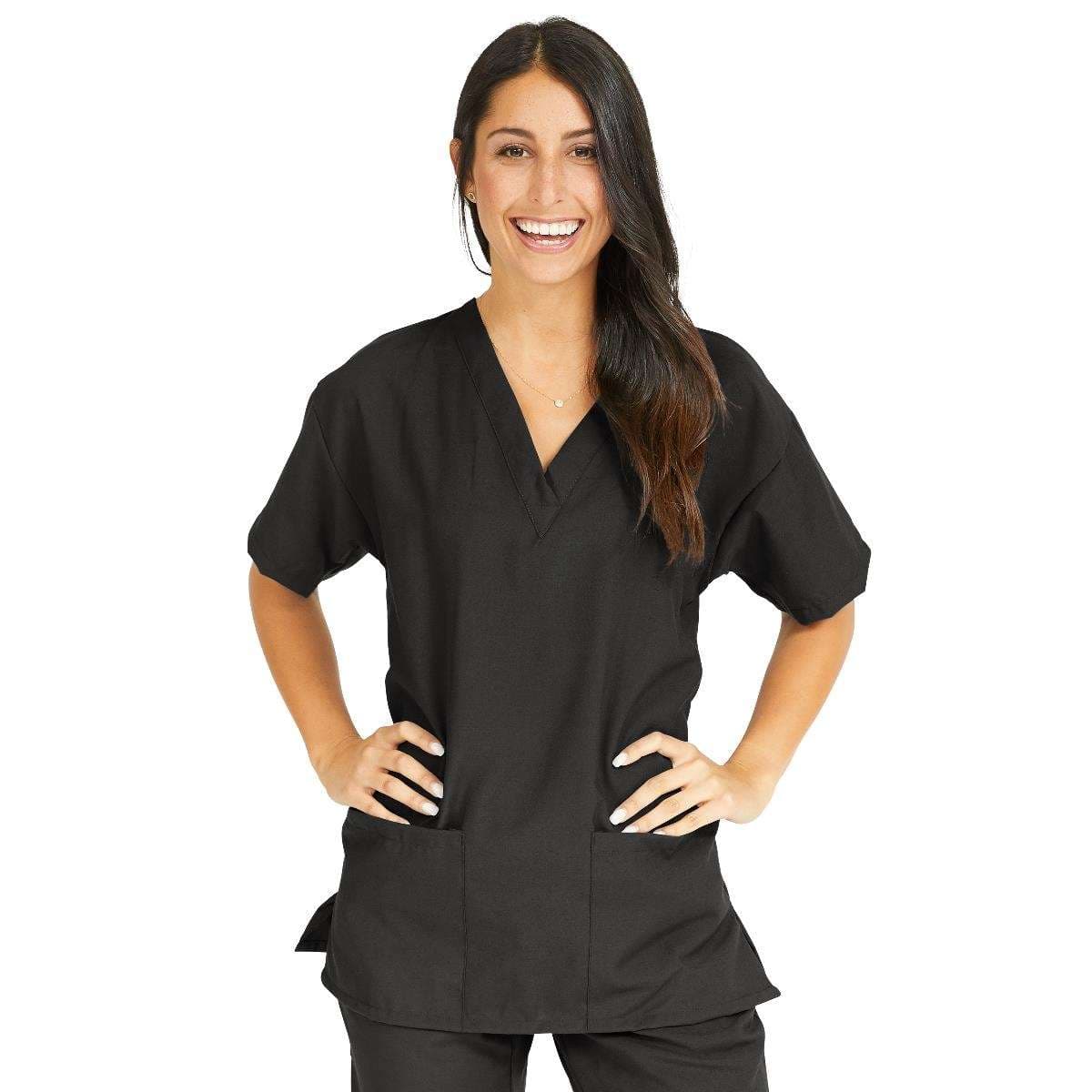Performax Women's V-neck Tunic Scrub Top, Black, Medium - Image 1