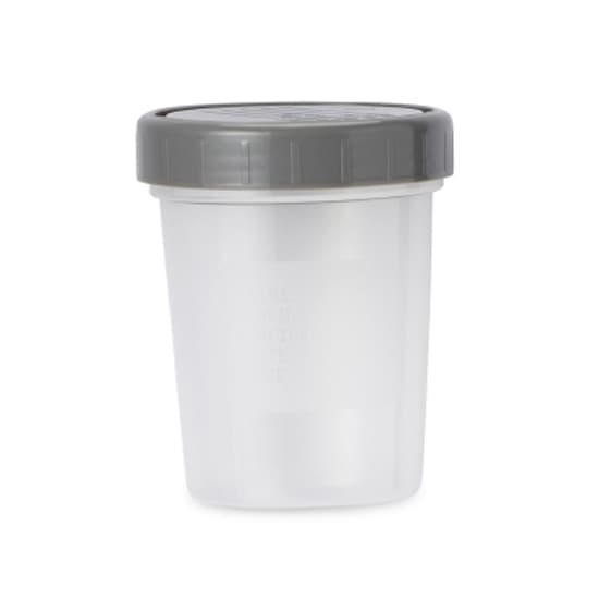 Gent-L-Kare Plain Specimen Container, Translucent with Gray Cap, Graduated OR Sterile - Case of 100