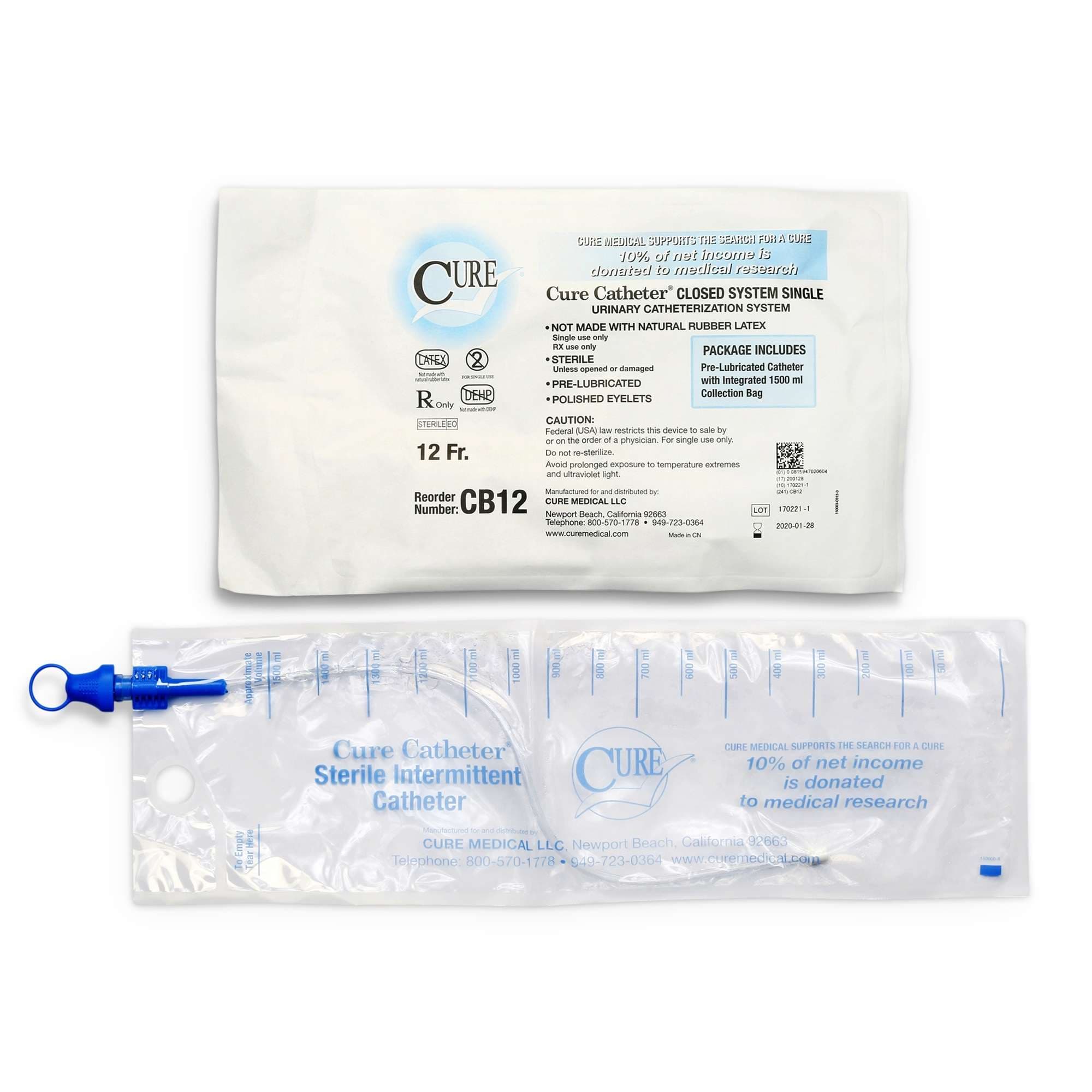 Cure Closed System Intermittent Catheter, 12 Fr - Each - Image 1
