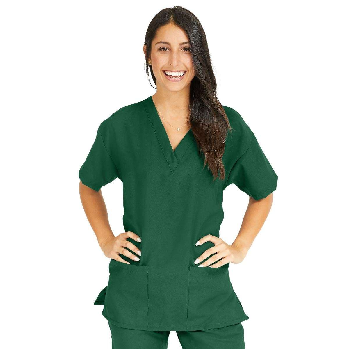 Performax Women's V-neck Tunic Scrub Top, Evergreen, Large - Image 1