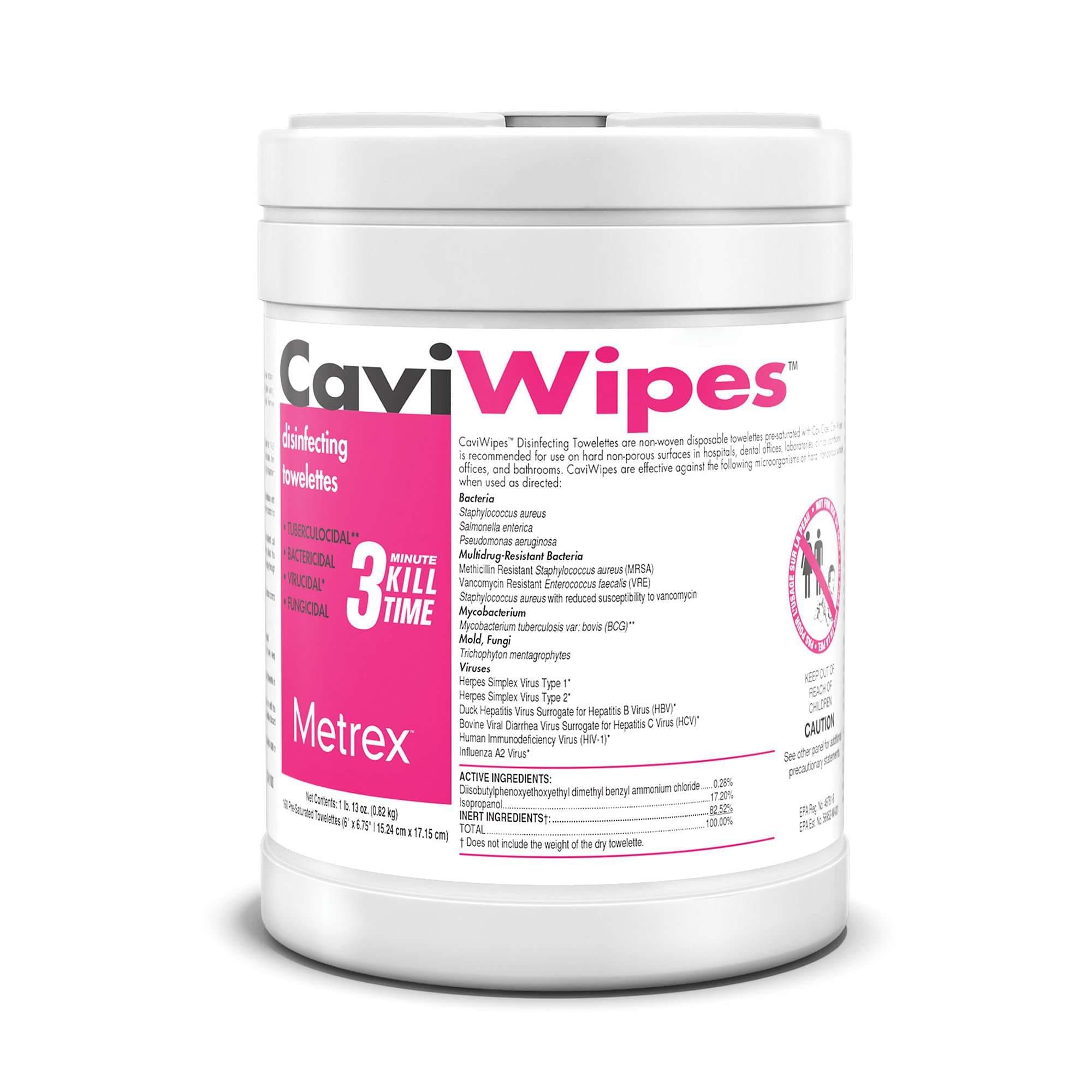 CaviWipes Surface Disinfectant Wipe, Canister, 6 X 6-3/4 Inch, 220 Count - Image 1