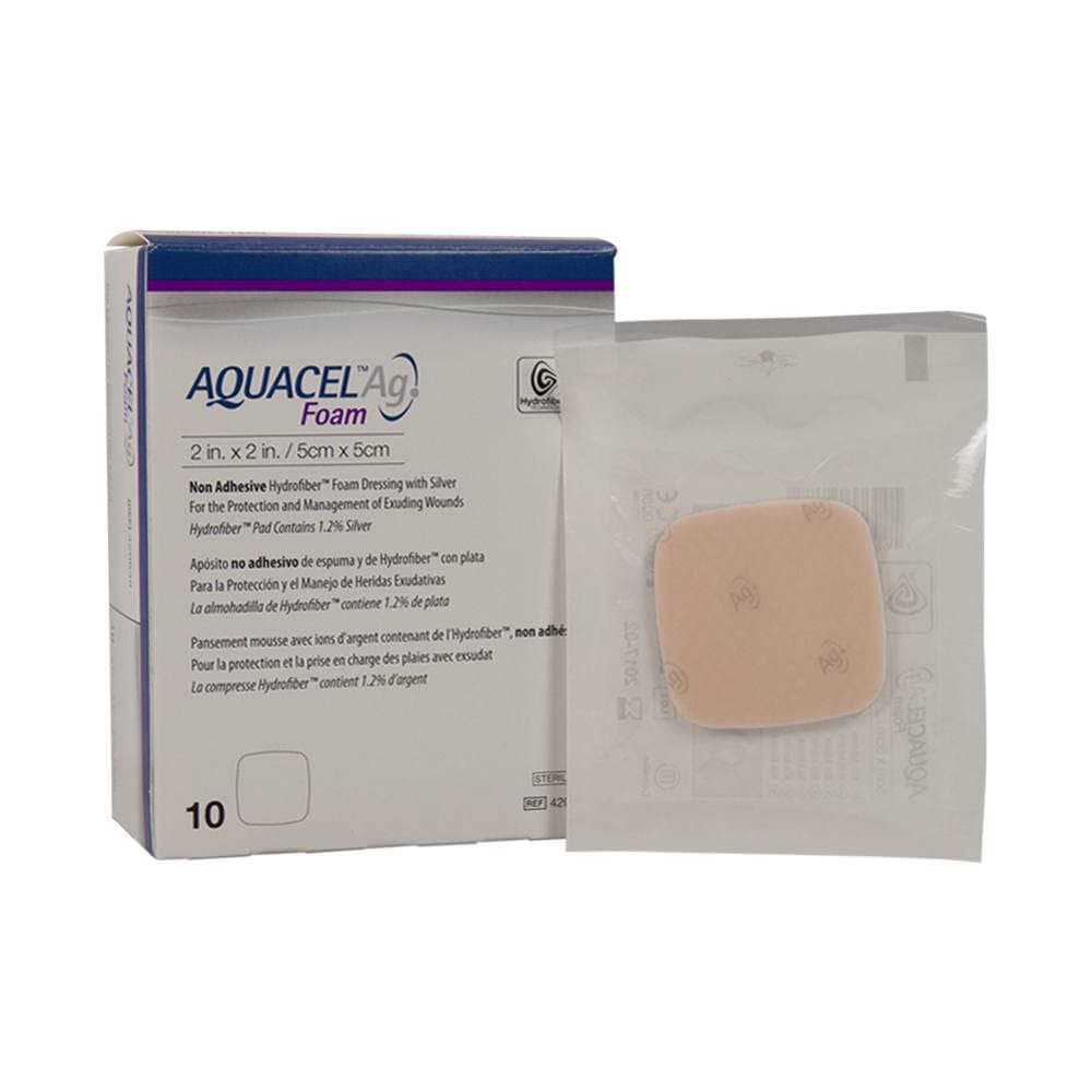 ConvaTec Aquacel Ag Foam Non-Adhesive Dressing, 2 x 2 Inch - Box of 10 - Image 1