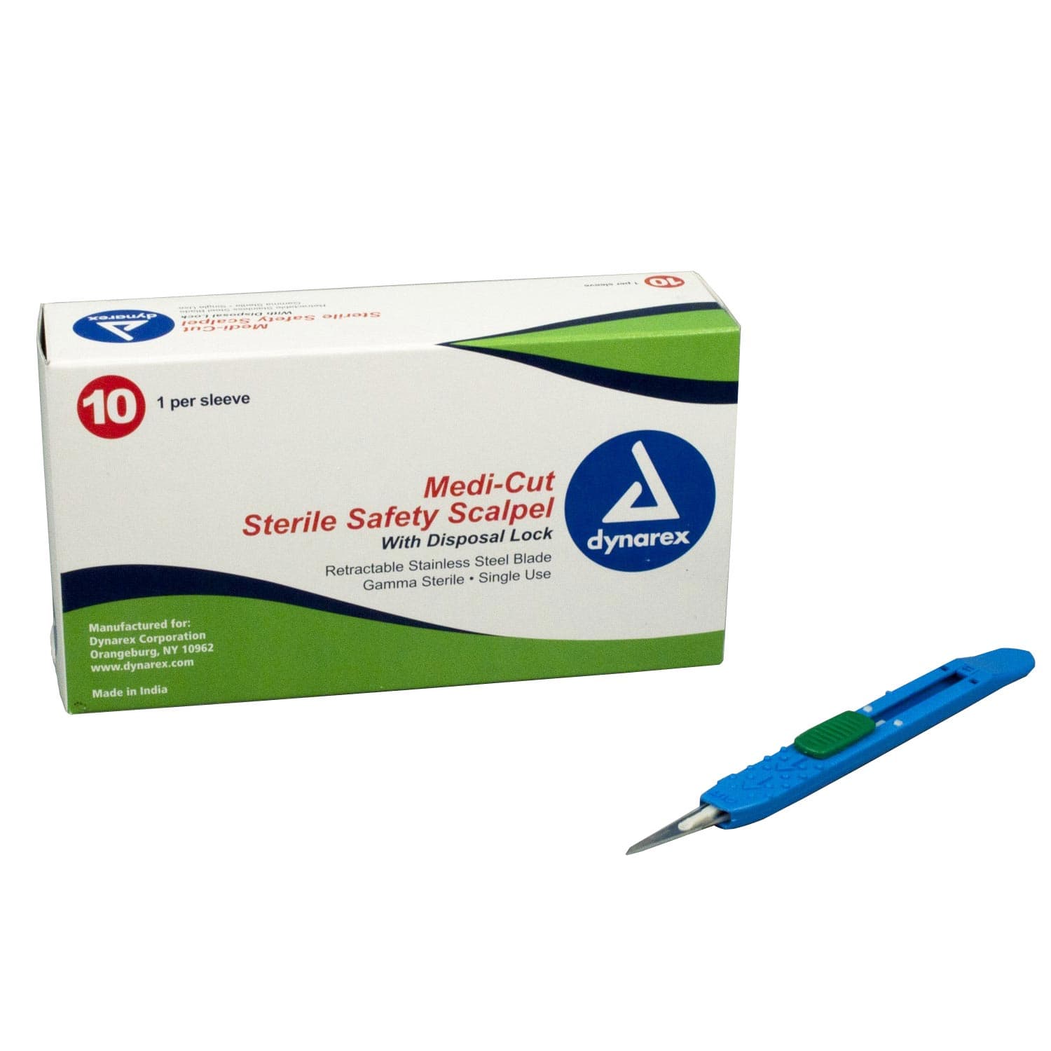 Dynarex Medicut Safety Scalpels with Disposable Lock, Retractable, Size 10 - Box of 10 - Image 1