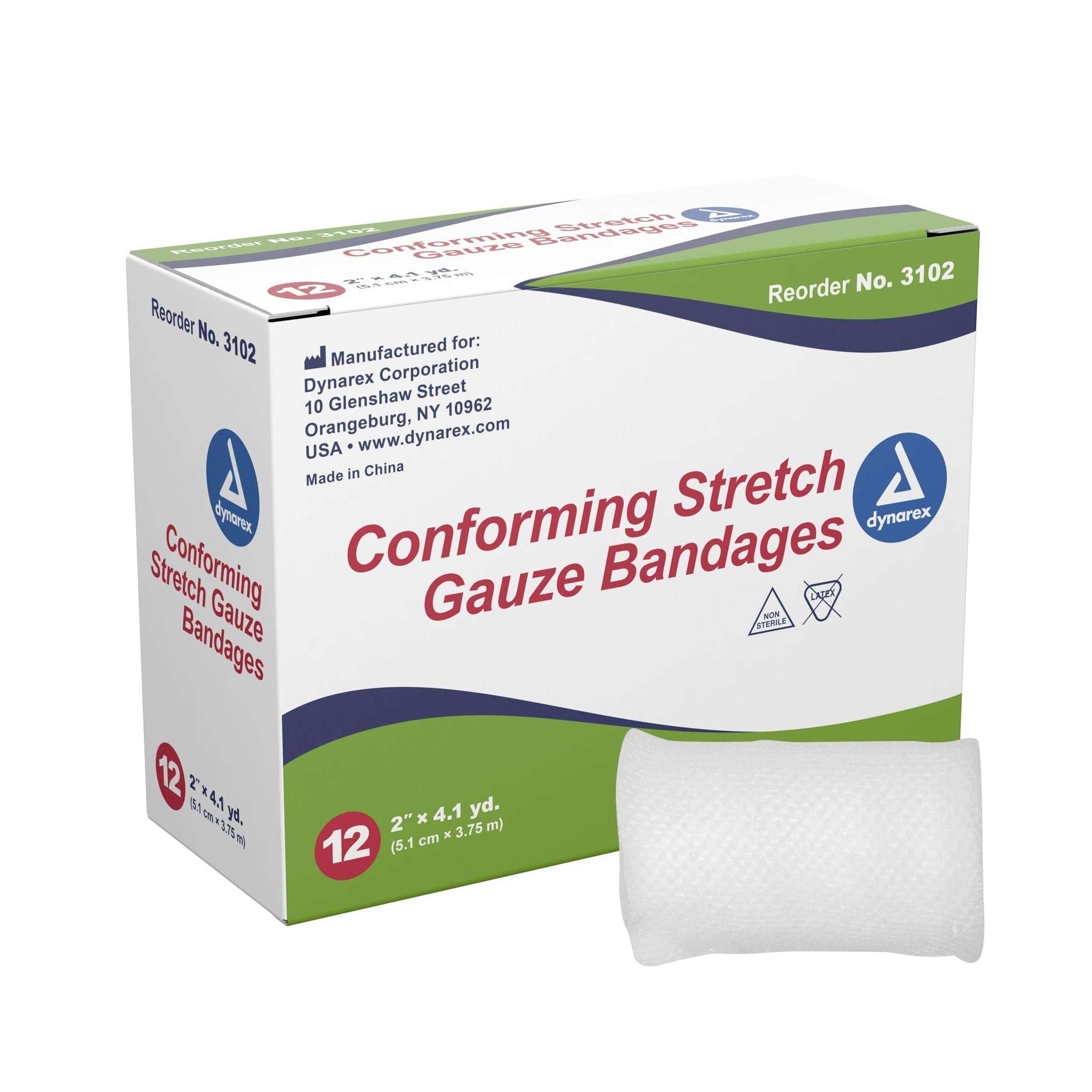 Dynarex Conforming Stretch Gauze Bandage, Non Sterile, 2 Inch x 4-1/10 Yard - Case of 96 - Image 1
