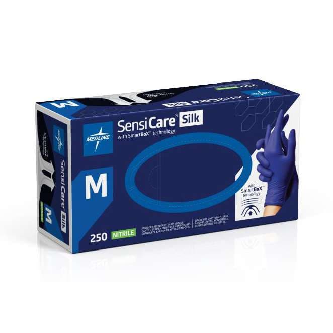 Sensicare Silk Nitrile Exam Gloves with Smartbox Technology, Medium - Box of 250 - Image 1