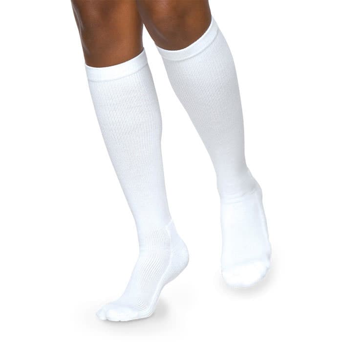 Sigvaris Motion Cushioned Cotton Calf High Compression Socks 20-30 mmHg Women, Large-Short, White - Pair - Image 1