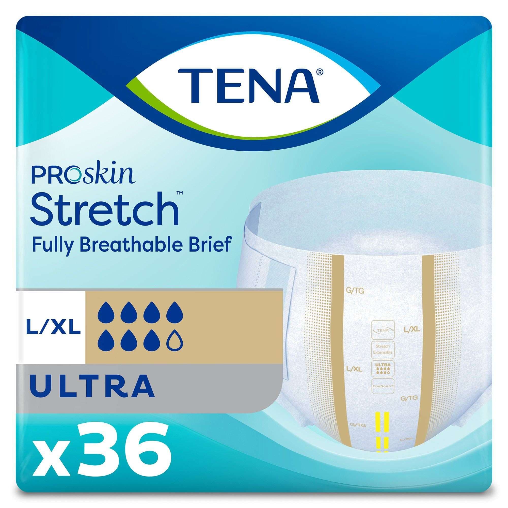 TENA ProSkin Stretch Ultra Briefs, Large-Extra Large, Beige - Package of 36 - Image 1