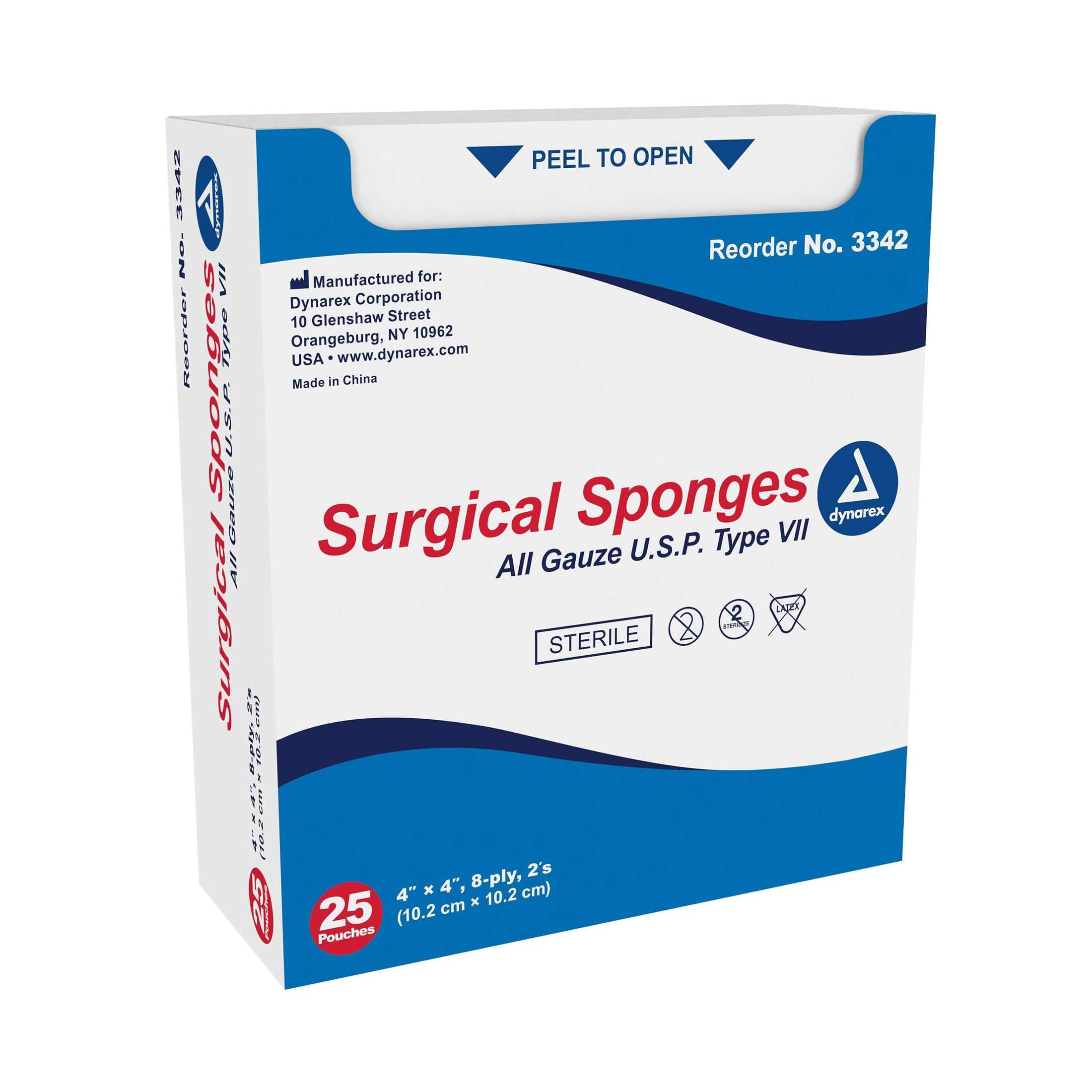 Dynarex Surgical Sponge, Sterile, 8 Ply, 4 x 4 Inch - Case of 600 - Image 1