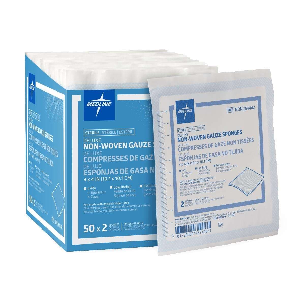Medline Deluxe Sterile Nonwoven Gauze Sponges - Box of 100 - Image 1