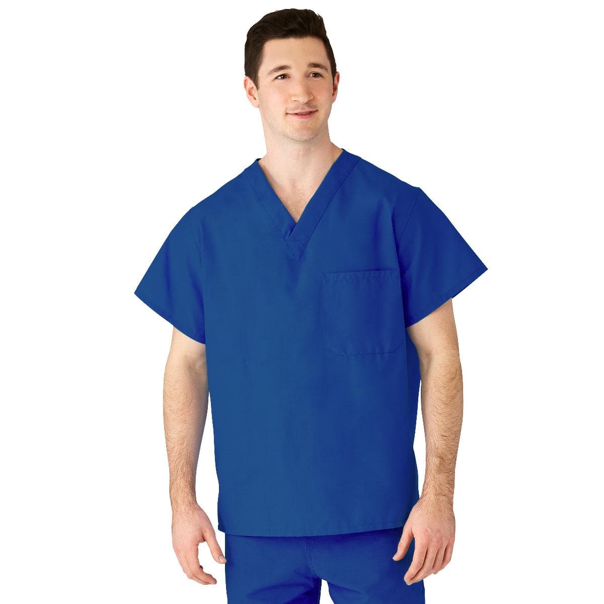 Medline AngelStat Unisex Reversible V-Neck Scrub Top with 2 Pocket, Sapphire, Extra Small - Image 1