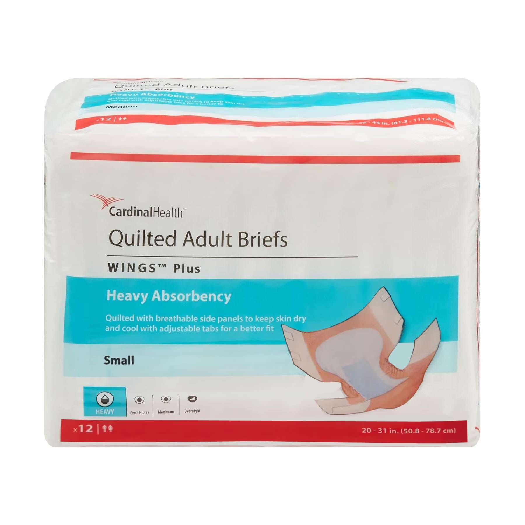 Cardinal Wings Plus Quilted Adult Briefs, Heavy Absorbency, Small - Package of 12 - Image 1