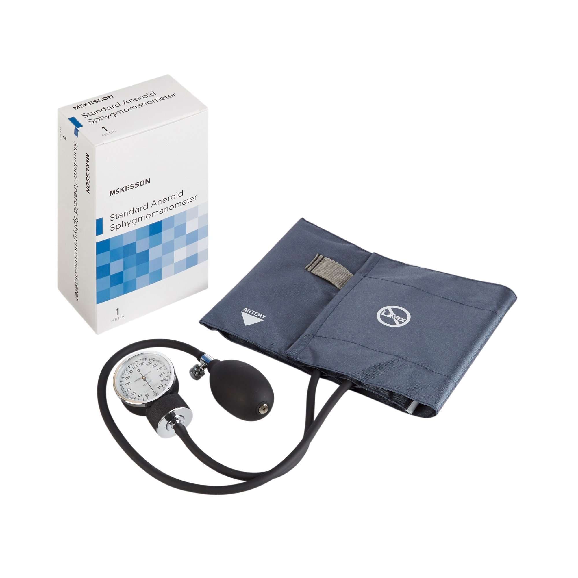 McKesson 2-Tubes Aneroid Sphygmomanometer Unit with Nylon Navy Blue Cuff - Case of 20 - Image 3