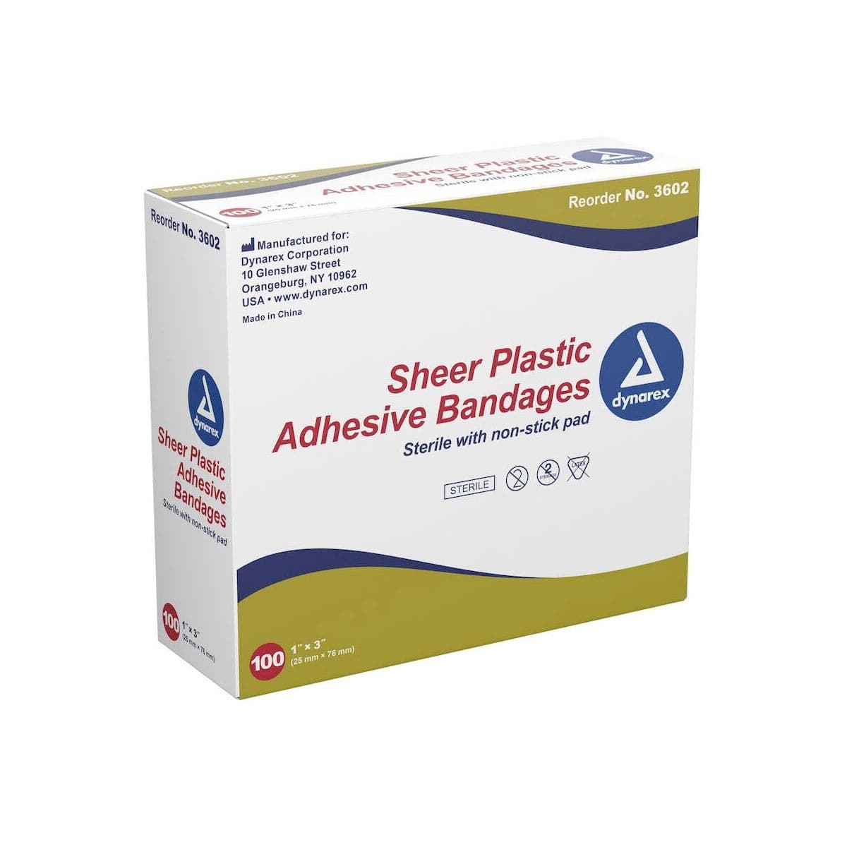 Dynarex Sheer Plastic Adhesive Bandage, 1 x 3 Inch - Box of 100 - Image 1