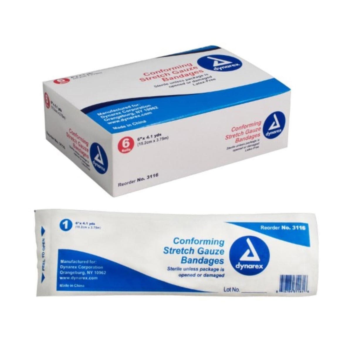 Dynarex Conforming Stretch Gauze Bandage, Sterile, 4 Inch x 4-1/10 Yard - Case of 48 - Image 1