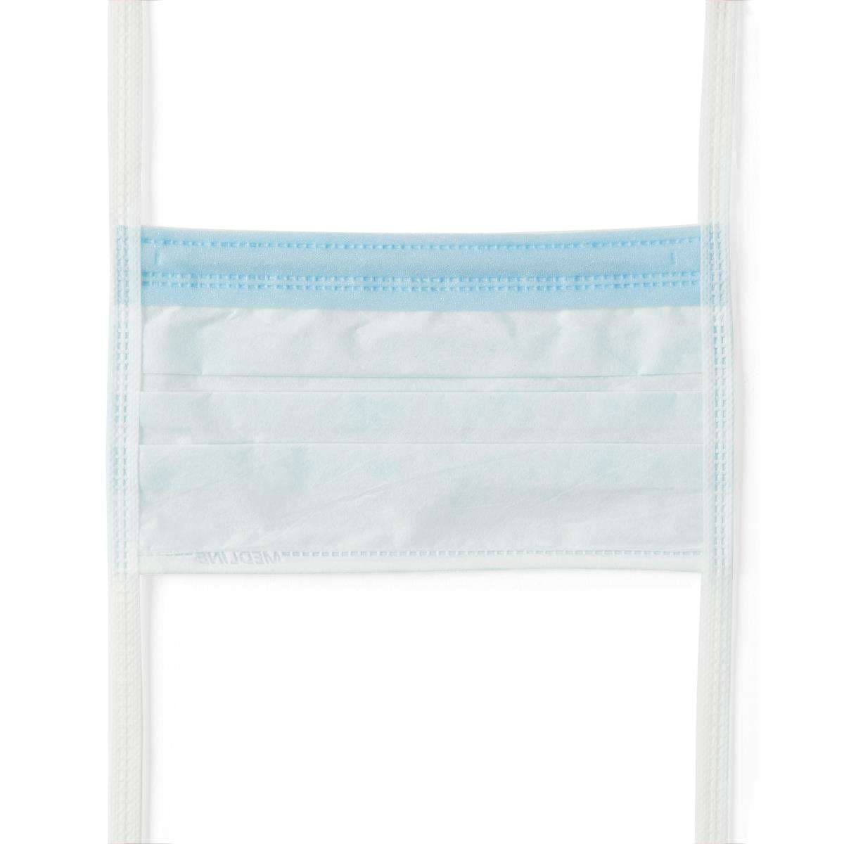 Medline ASTM Level 1 Surgical Face Mask with Foam Anti-Fog Strip and Ties, Blue - Image 2