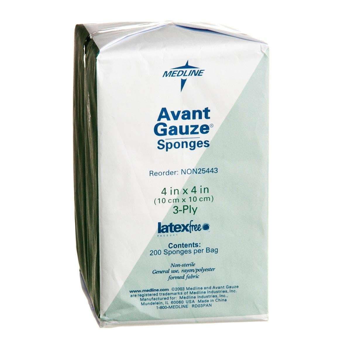 Medline Premium Gauze NS Nonwoven Sponge, 3 Ply, 4 x 4 Inch - Bag of 200 - Image 1