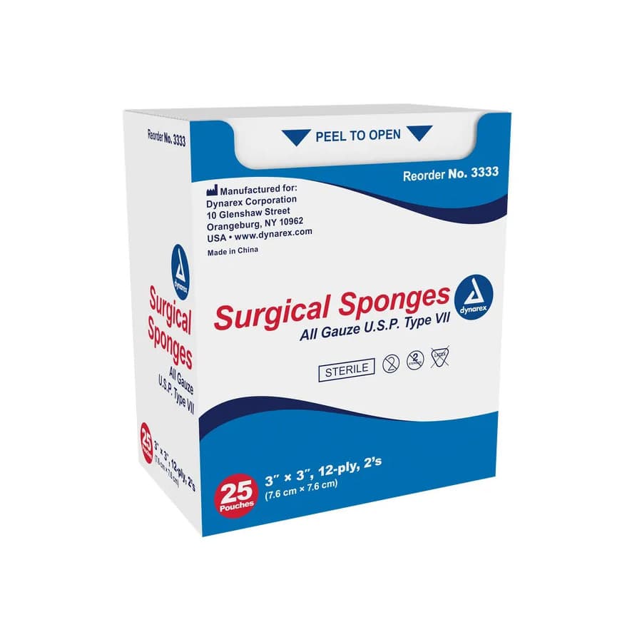 Dynarex Surgical Sponge, Sterile, 12 Ply, 3 x 3 Inch - Case of 1200 - Image 1