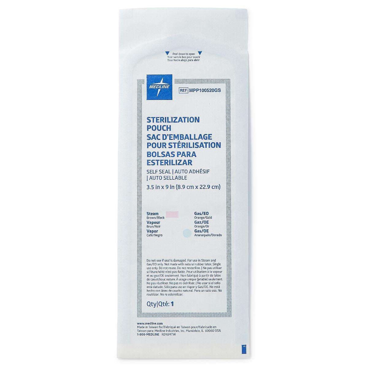 Medline Steam and Gas Self-Seal Sterilization Pouch, 3.5 x 9 Inch - Box of 200 - Image 1