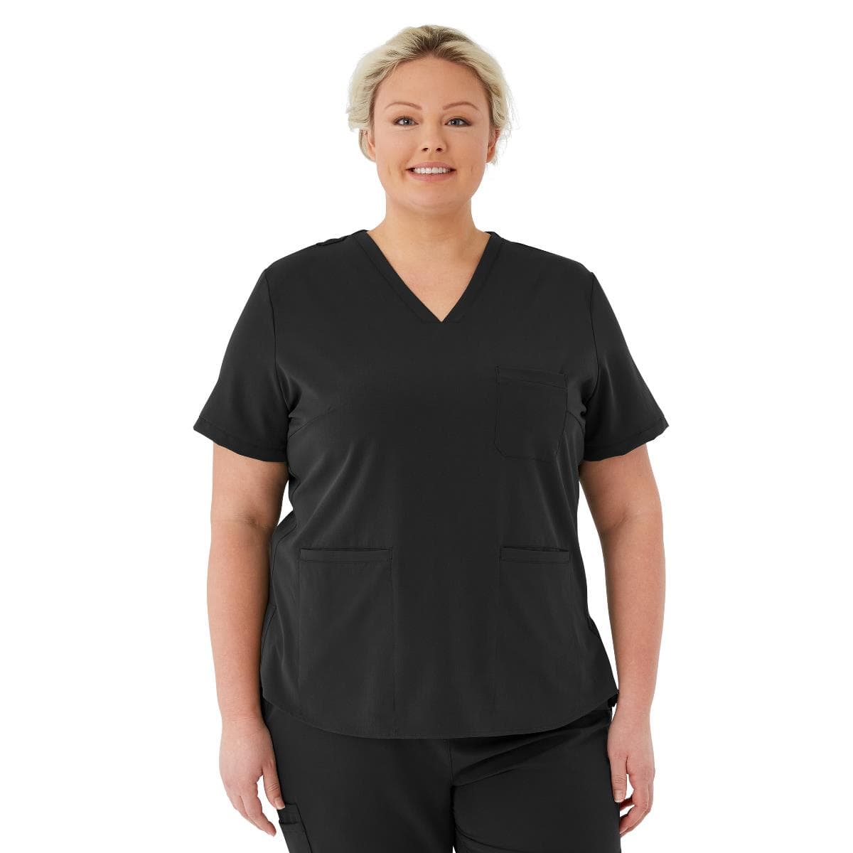 Medline Lexington AVE Women's V-Neck Scrub Tops with 3 Pockets, Black, 3XLarge - Image 1