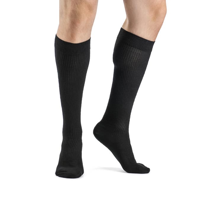 Sigvaris Casual Cotton Mens Calf High Compression Socks, 15-20 mmHg, Size A, Black - Pair - Image 1