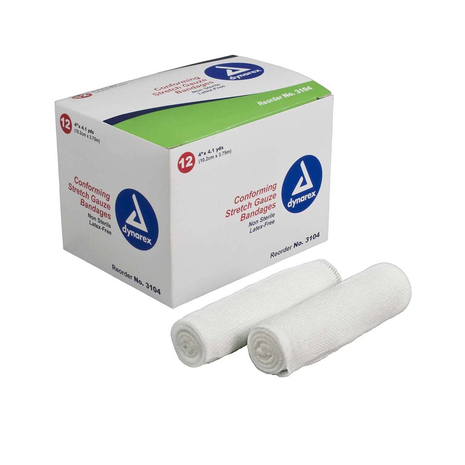 Dynarex Conforming Stretch Gauze Bandage, Non Sterile, 4 Inch x 4-1/10 Yard - Case of 96 - Image 1