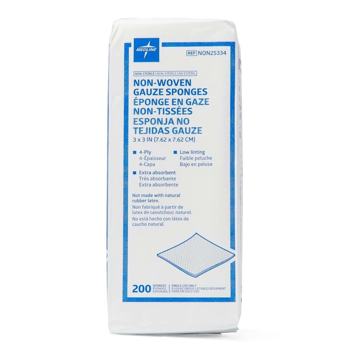 Medline Premium Gauze NS Nonwoven Sponge, 4 Ply, 3 x 3 Inch - Case of 4000 - Image 1