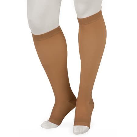 Juzo Basic Knee High Compression Socks 20-30mmHg, Short, Open Toe, Beige, Small - Pair - Image 1