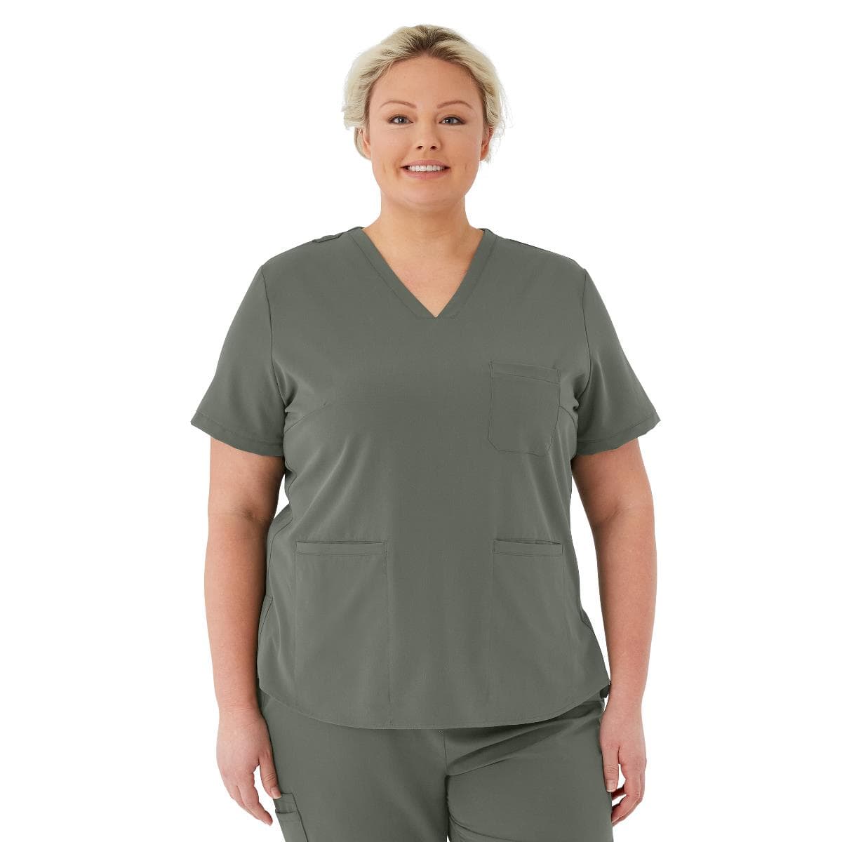 Medline Lexington AVE Women's V-Neck Scrub Tops with 3 Pockets, Olive, 5XLarge - Image 1