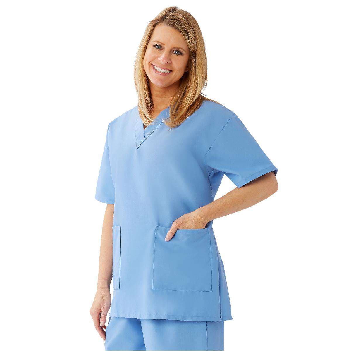 Medline Angelstat Women's V-neck Tunic Scrub Tops, Ceil Blue, Extra Small - Image 1
