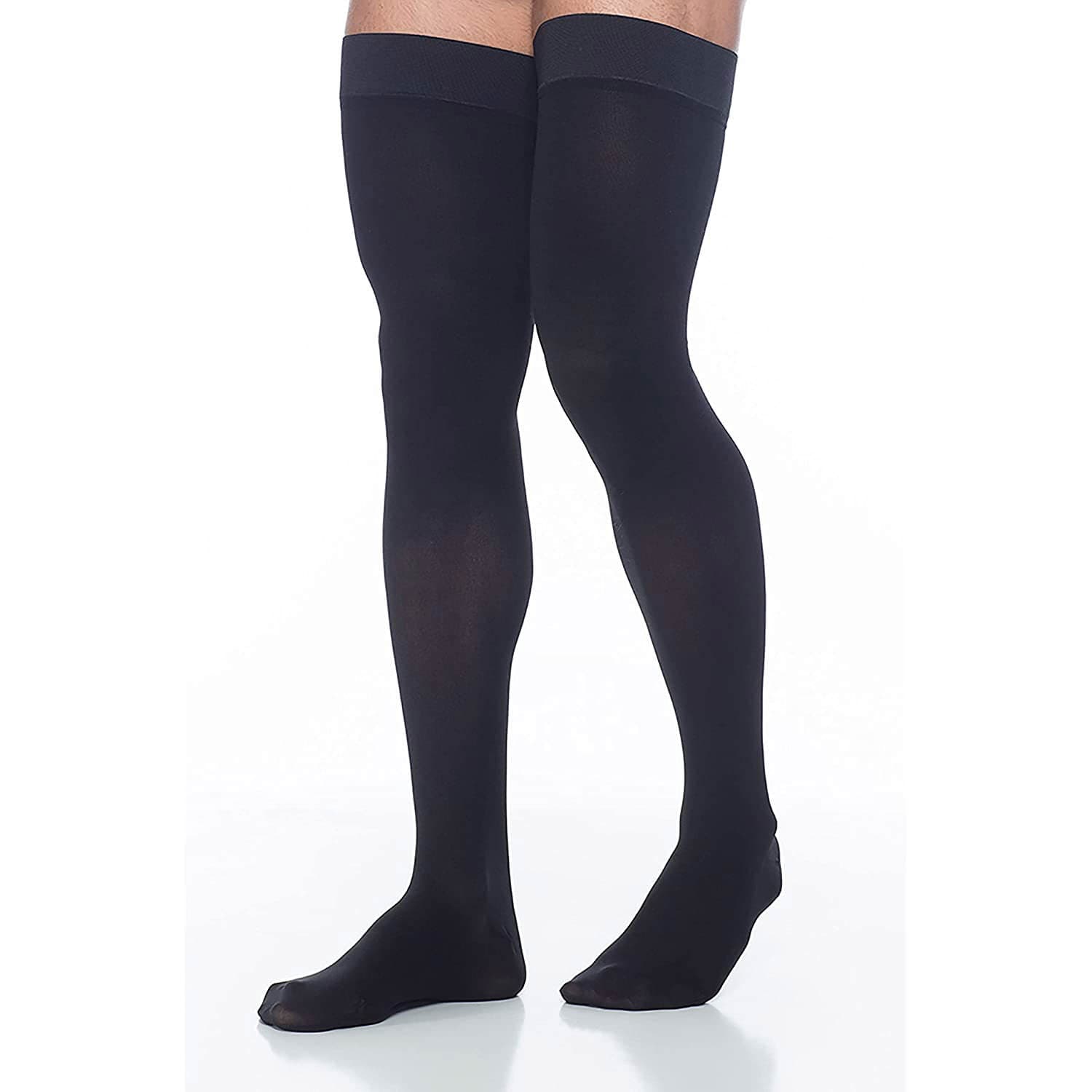 Sigvaris Dynaven Thigh High Compression Stockings 20-30 mmHg, Male, Closed Toe, Small-Short, Black - Pair - Image 1