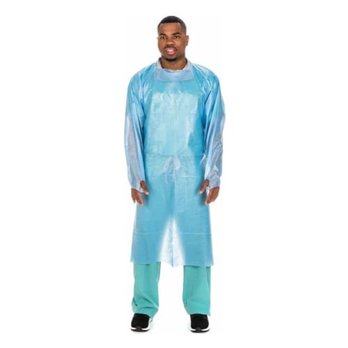 Cardinal Health Over-The-Head Blue Poly-Coated Isolation Gown, Universal - Image 1