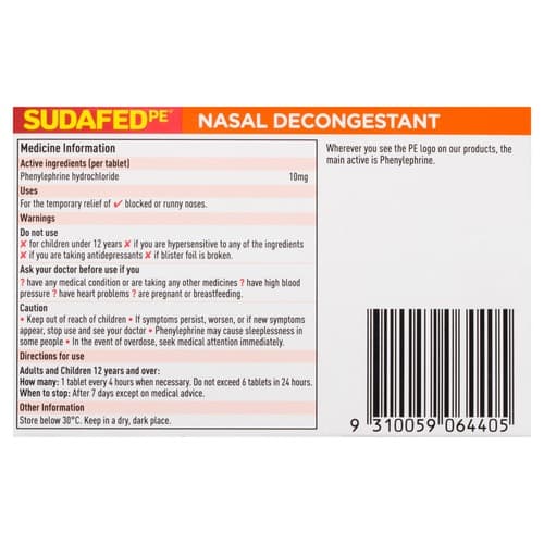 Johnson And Johnson Sudafed PE Sinus Nasal Decongestant Tablet - Image 2