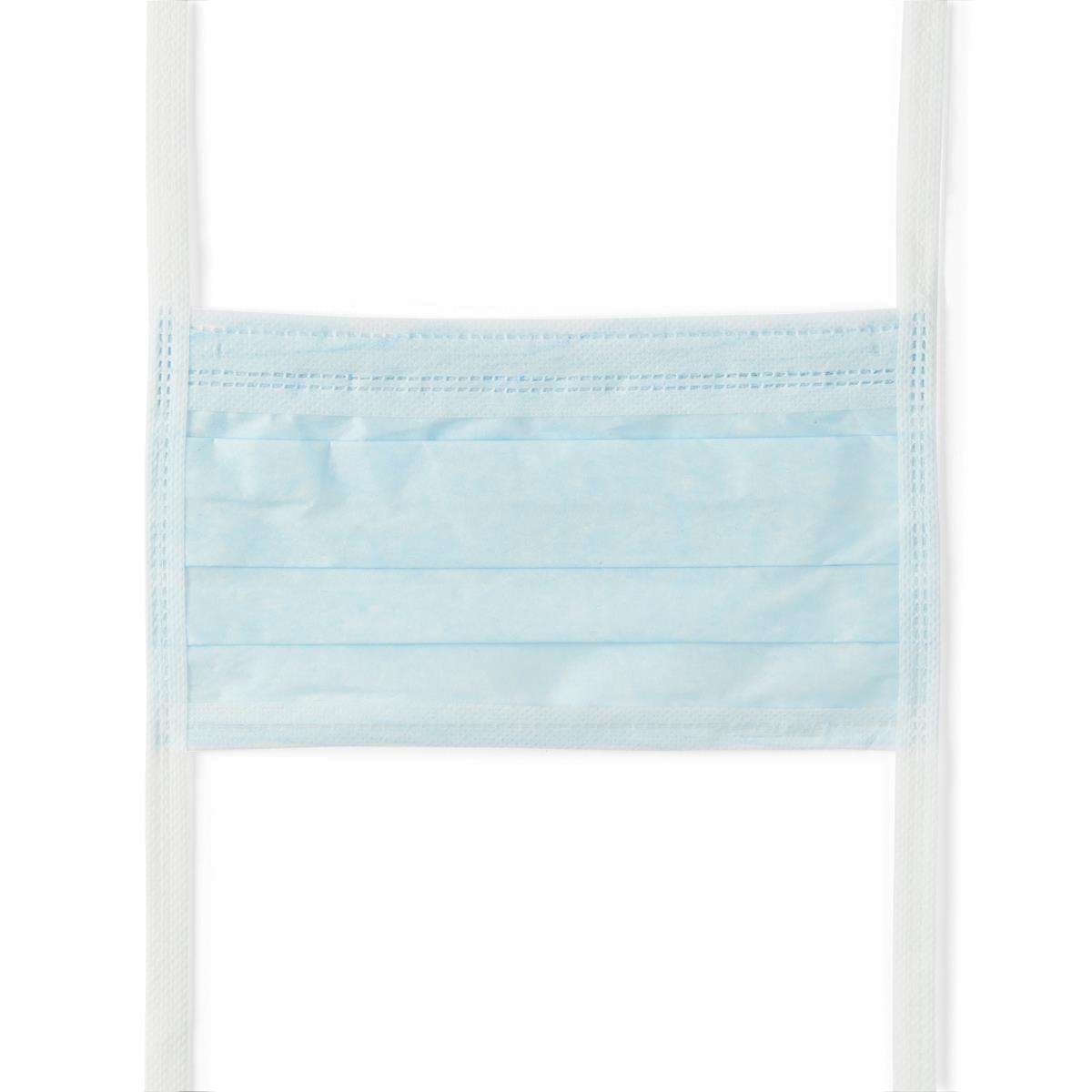 Medline ASTM Level 1 Surgical Face Mask with Foam Anti-Fog Strip and Ties, Blue - Box of 50 - Image 1