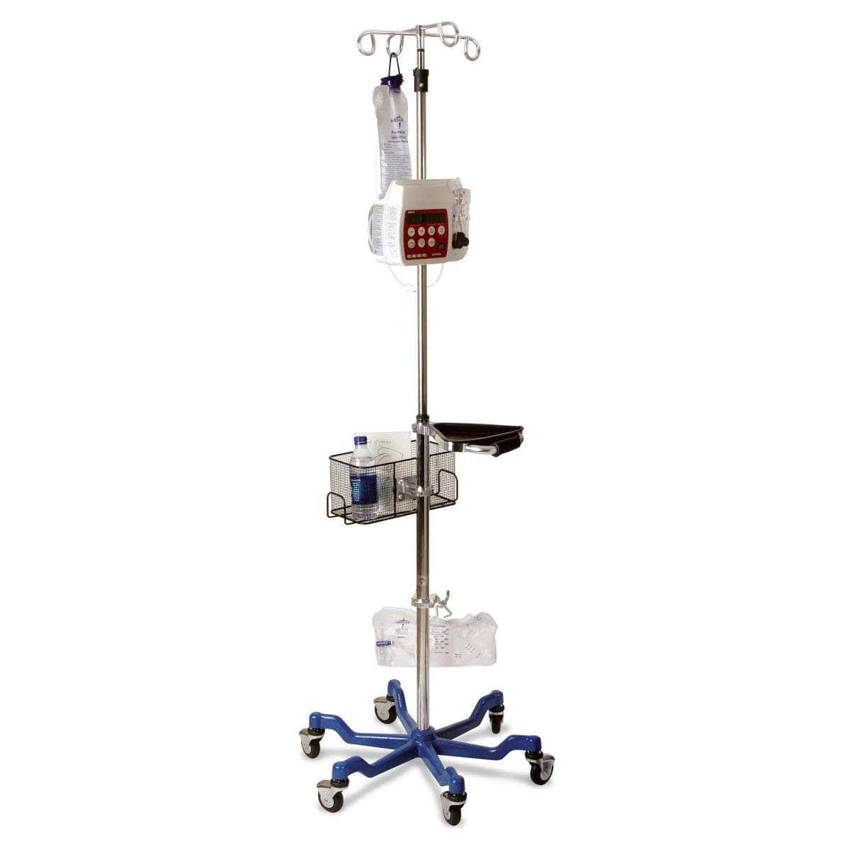 Medline Stainless Steel 6-Leg Heavy-Duty IV Pole with Quick Release Casters, Blue - Case of 2 - Image 1