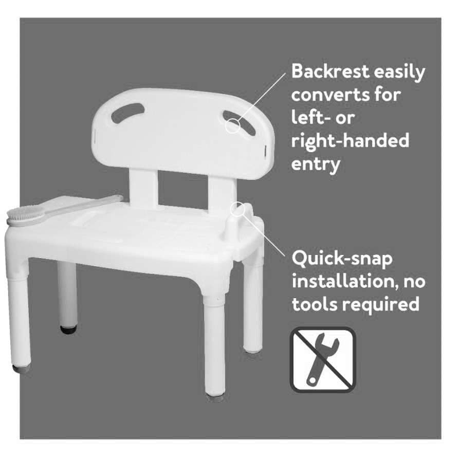 Carex Plastic Bath Transfer Bench Without Arms, White - Image 3