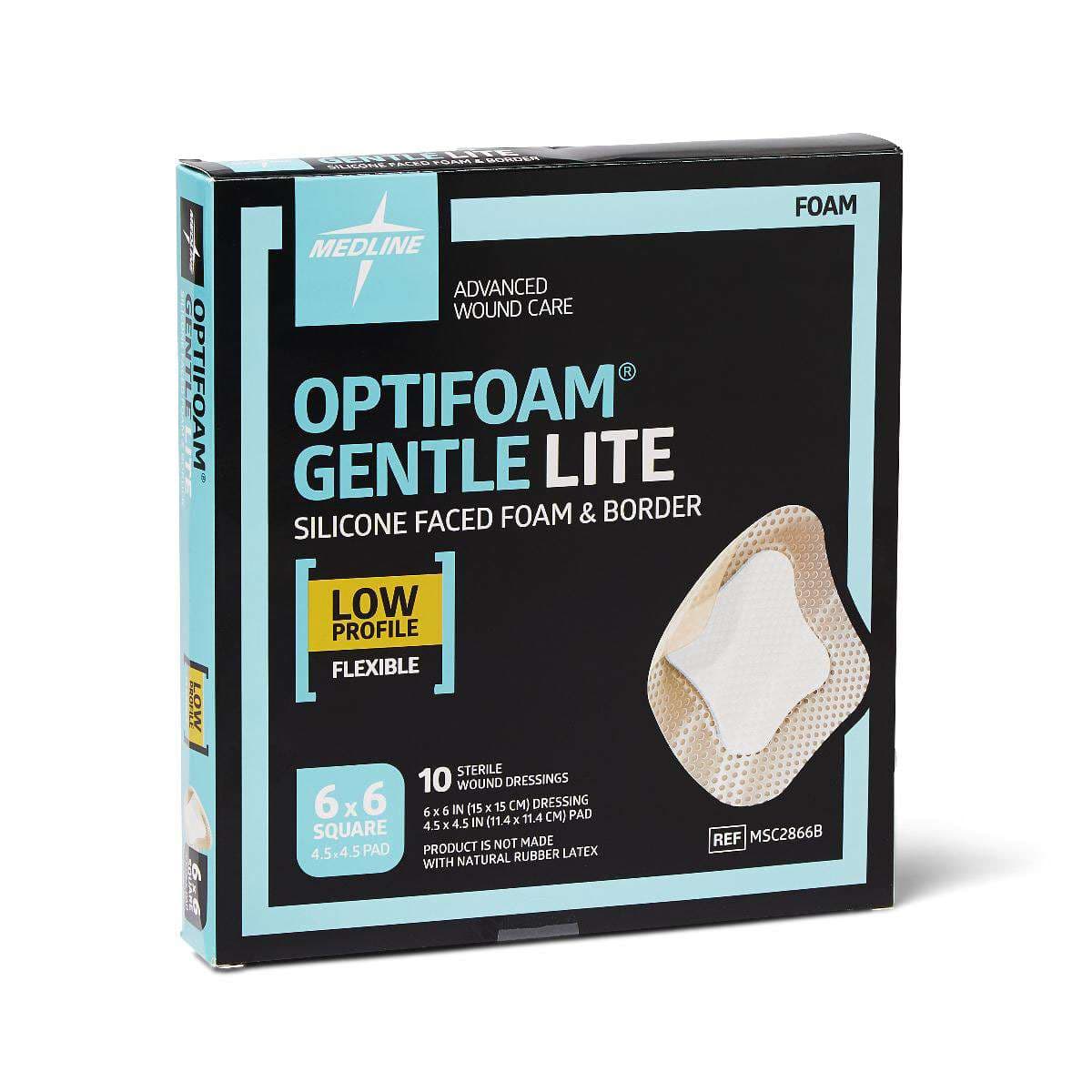 Optifoam Gentle Lite Silicone Faced Border Foam Dressing, Sterile, 6 x 6 Inch - Box of 10 - Image 1