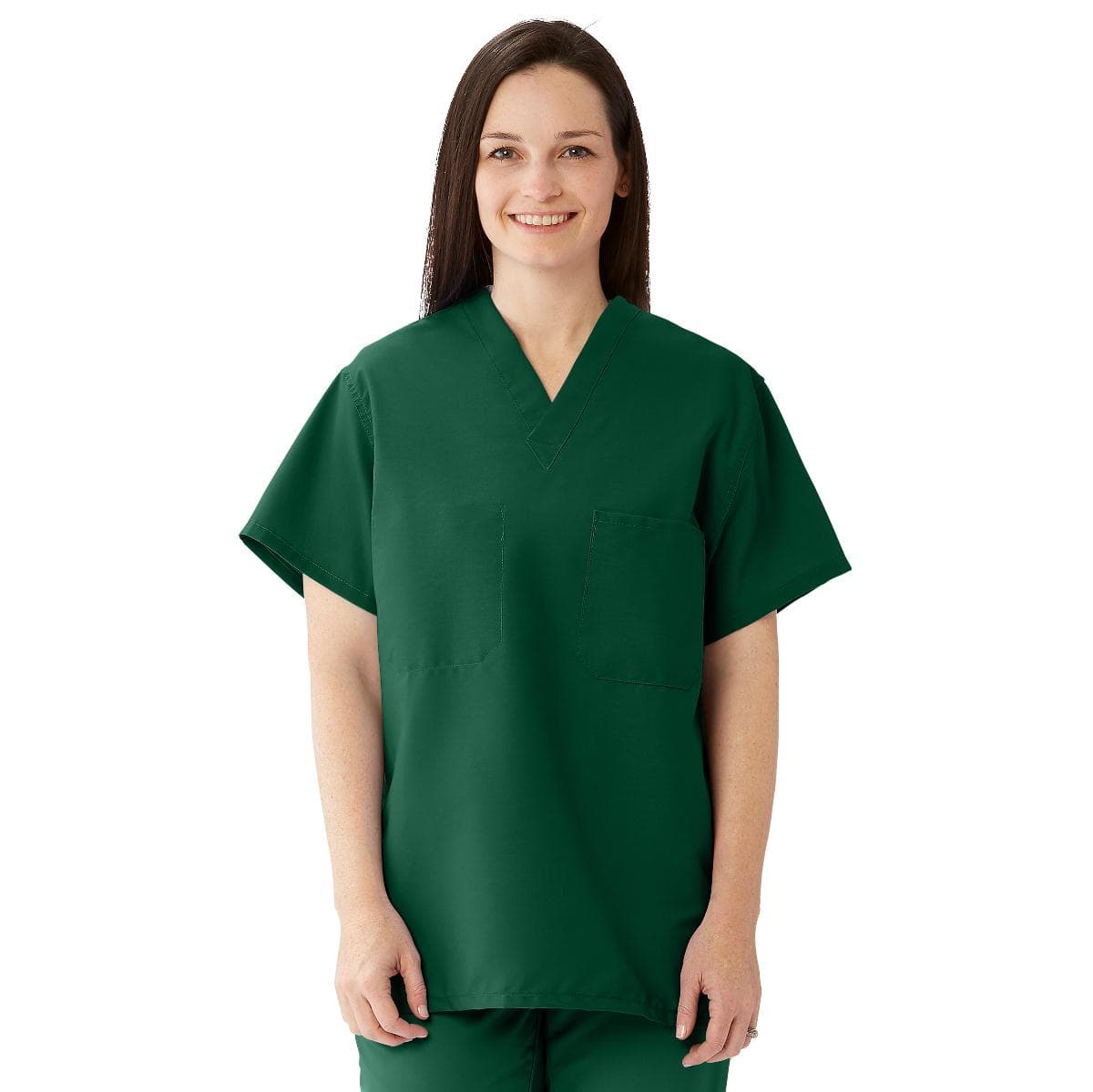 Comfortease Unisex Reversible Scrub Tops With 2 Pockets, Evergreen, Sm - Image 1