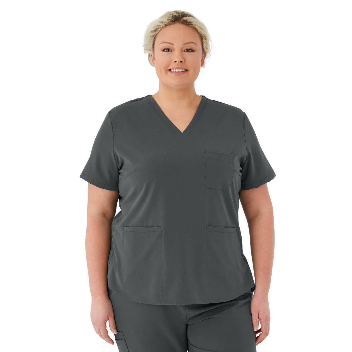 Medline Lexington AVE Women's V-Neck Scrub Tops with 3 Pockets, Charcoal, 5XLarge - Image 1