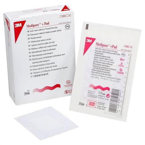 3M Medipore Plus Pad Soft Cloth Adhesive Dressing, 3.5" x 4" - Case of 100 - Image 1