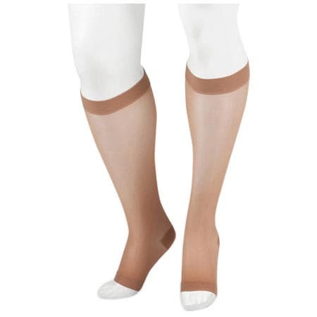 Juzo Naturally Sheer Compression Stockings, Knee-High, 30-40mmHg, Short, Open Toe, Beige, XLarge - Pair - Image 1