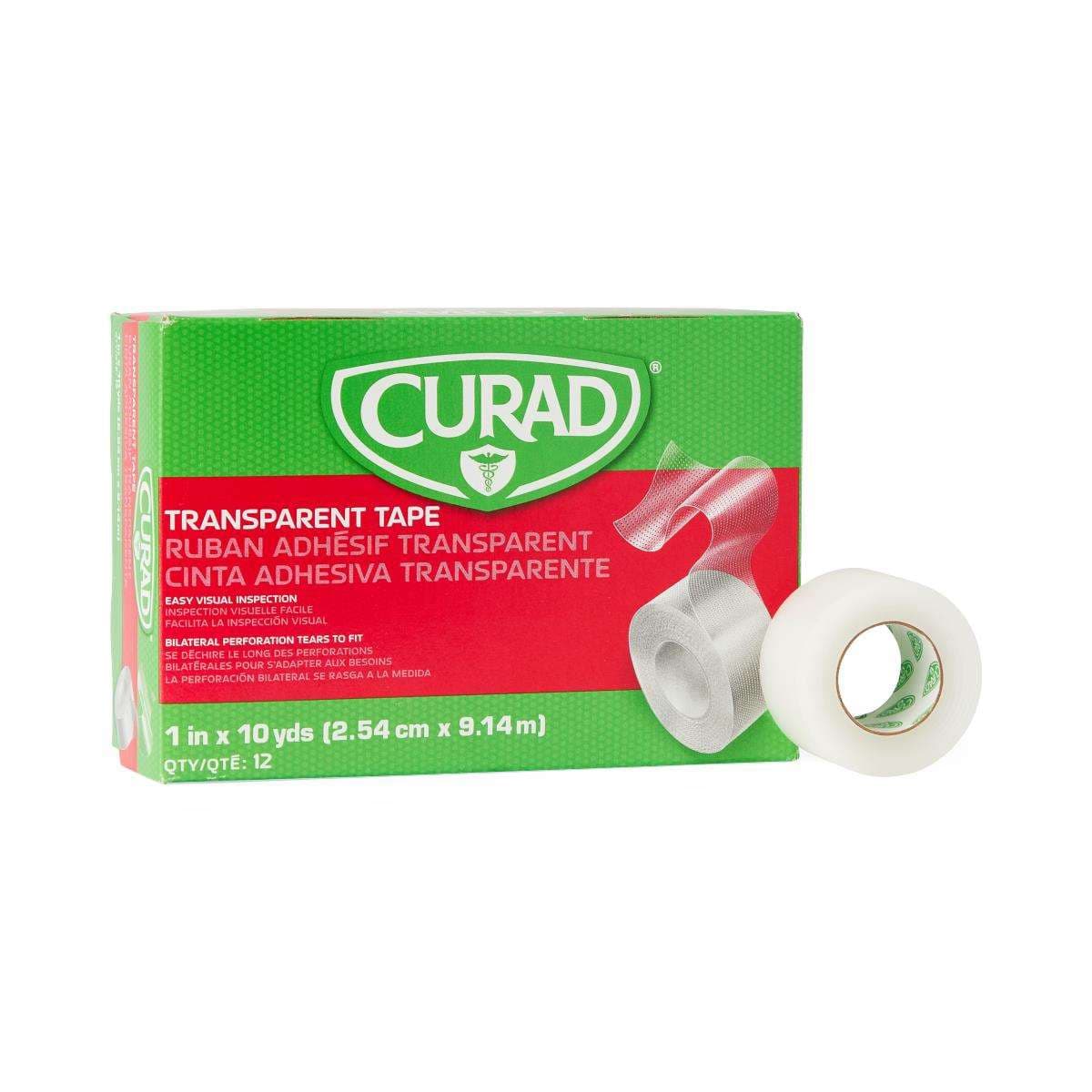 Curad Transparent Adhesive Plastic Tape, 1 Inch x 10 Yard - Box of 12 - Image 1