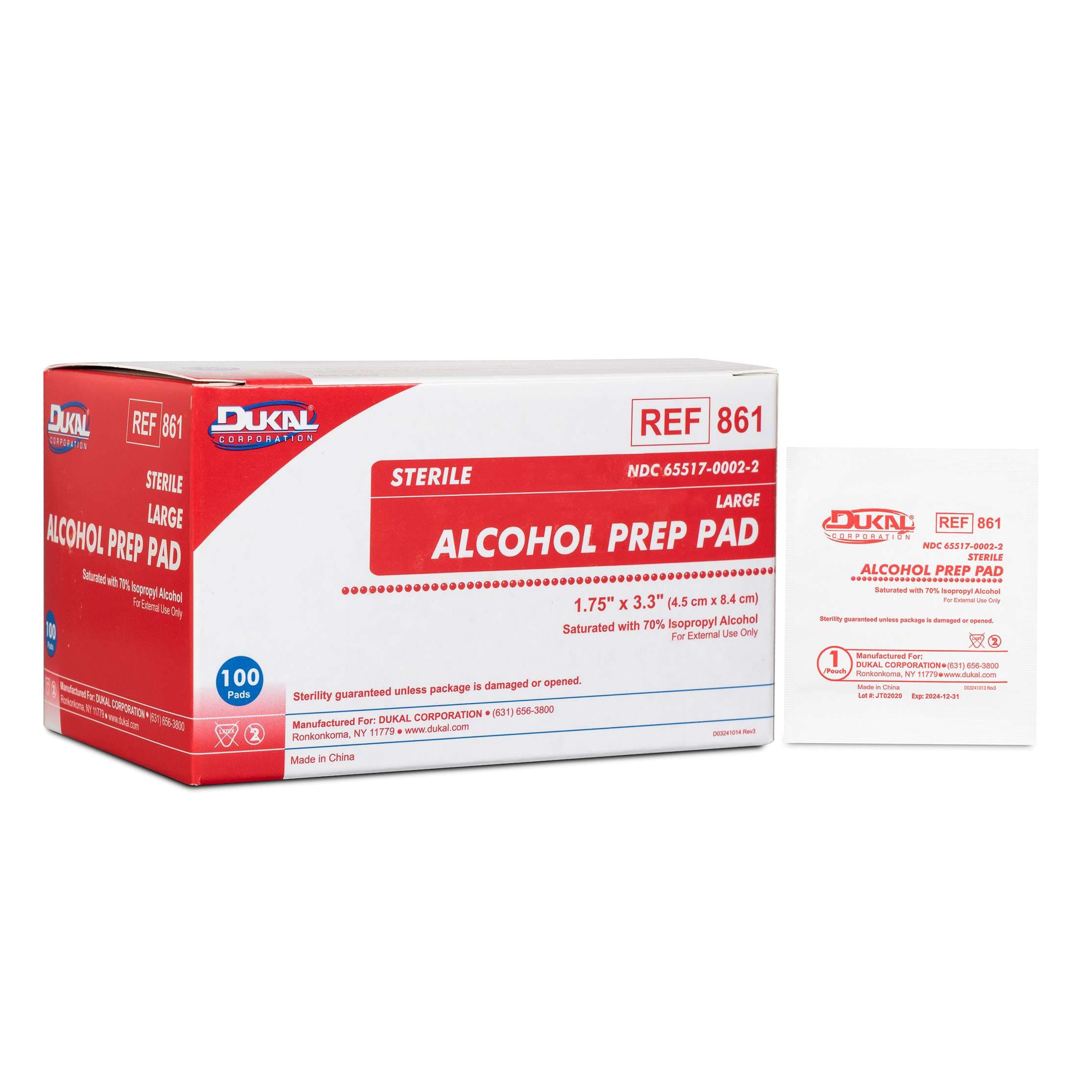 Dukal 2-Ply Alcohol Prep Pad 70% Strength Isopropyl Alcohol, Large, Sterile - Case of 1000 - Image 1