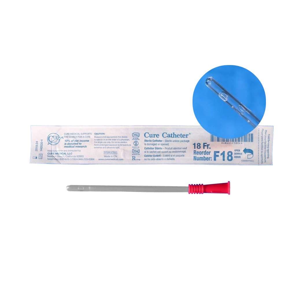 Cure Uncoated PVC Intermittent Catheter for Female, 18 Fr - Each - Image 1