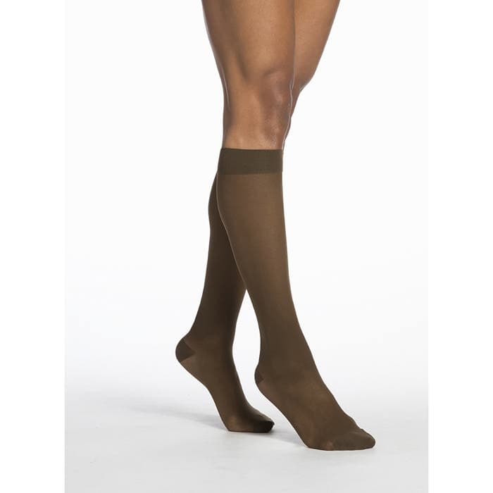 Sigvaris Women's Style Sheer Calf High Compression Socks Closed Toe, 30-40mmHg, Large-Short, Mocha - Pair - Image 1